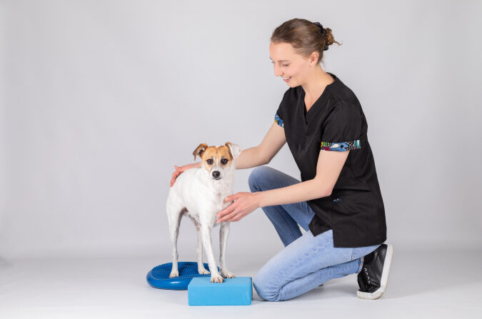 Jess Forster with a small dog